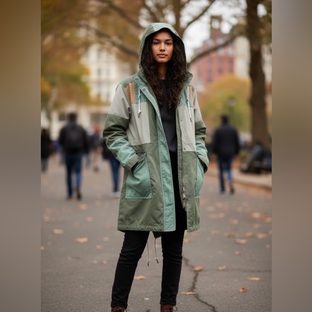 Zara SRPLS Women’s Patchwork Canvas Parka from Military-Inspired Coll. Size M